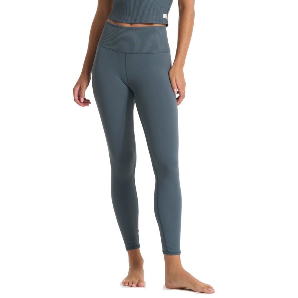 Vuori Studio Pocket Leggings Slate Blue Ribbed High Rise Yoga Pants Size S